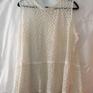 Sheer flower design, tank cover-up, 2X , white.